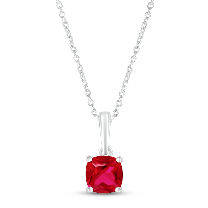 Main Image 1 of Lab-Created Ruby Birthstone Necklace 10K White Gold 18&quot;