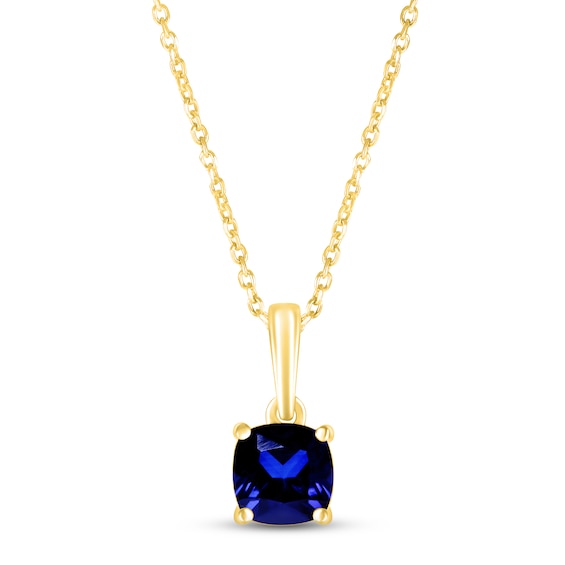 Blue Lab-Created Sapphire Birthstone Necklace 10K Yellow Gold 18"