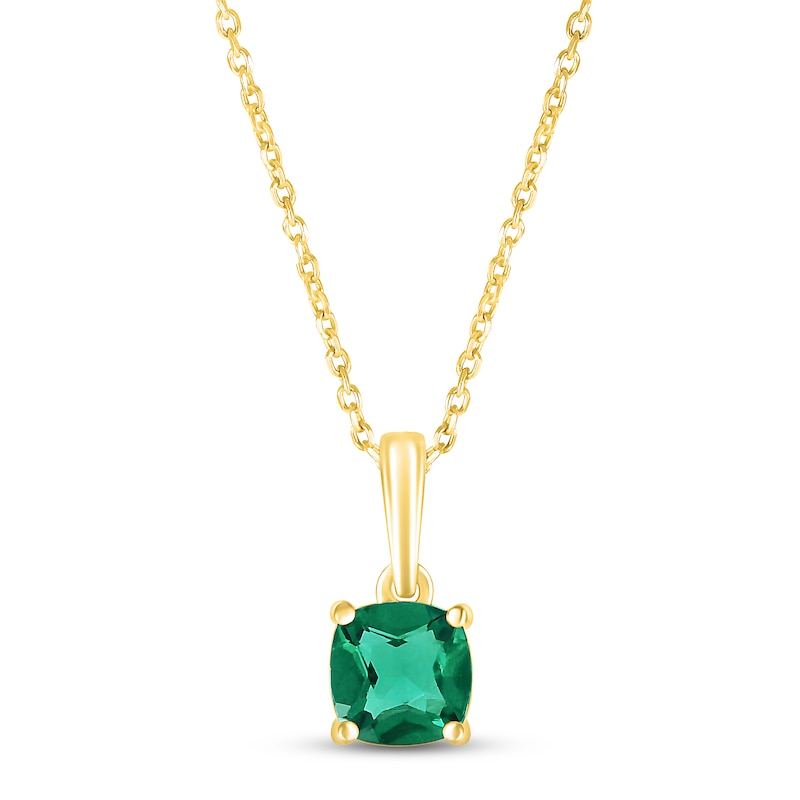 Lab-Created Emerald Birthstone Necklace 10K Yellow Gold 18"