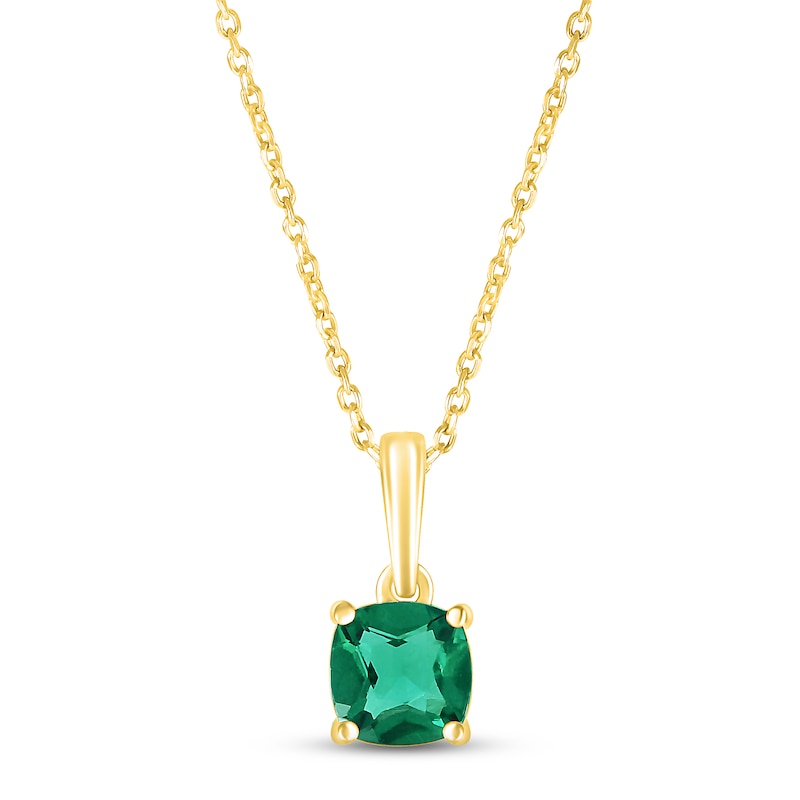 Main Image 1 of Lab-Created Emerald Birthstone Necklace 10K Yellow Gold 18&quot;