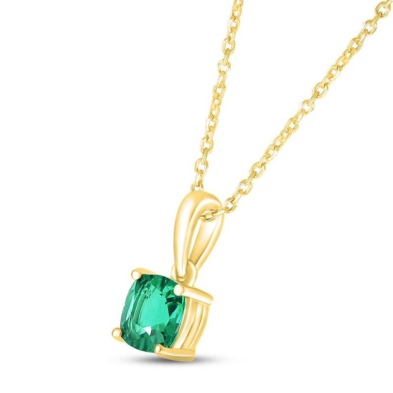 Main Image 2 of Lab-Created Emerald Birthstone Necklace 10K Yellow Gold 18&quot;
