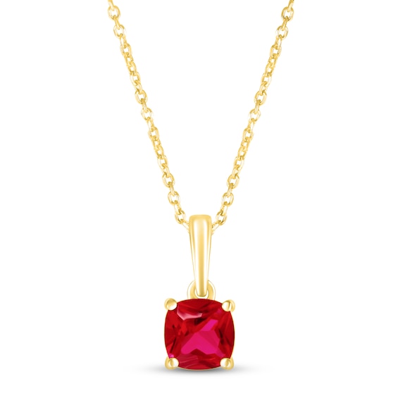 Lab-Created Ruby Birthstone Necklace 10K Yellow Gold 18"