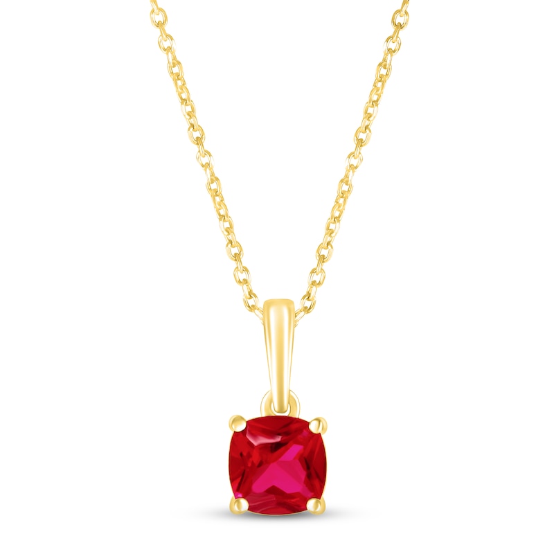 Main Image 1 of Lab-Created Ruby Birthstone Necklace 10K Yellow Gold 18"