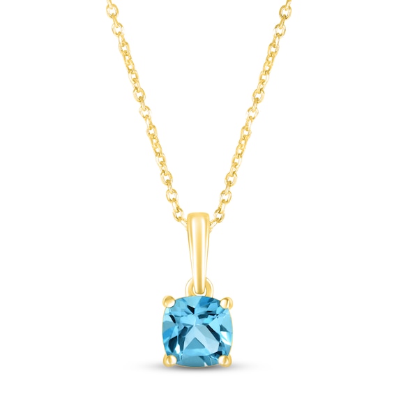 Swiss Blue Topaz Birthstone Necklace 10K Yellow Gold 18