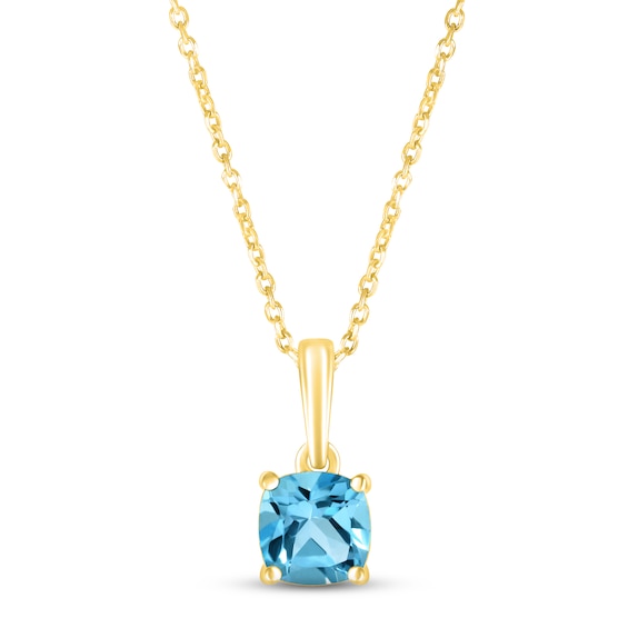 Swiss Blue Topaz Birthstone Necklace 10K Yellow Gold 18"