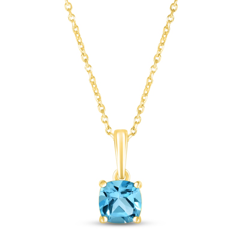 Swiss Blue Topaz Birthstone Necklace 10K Yellow Gold 18"