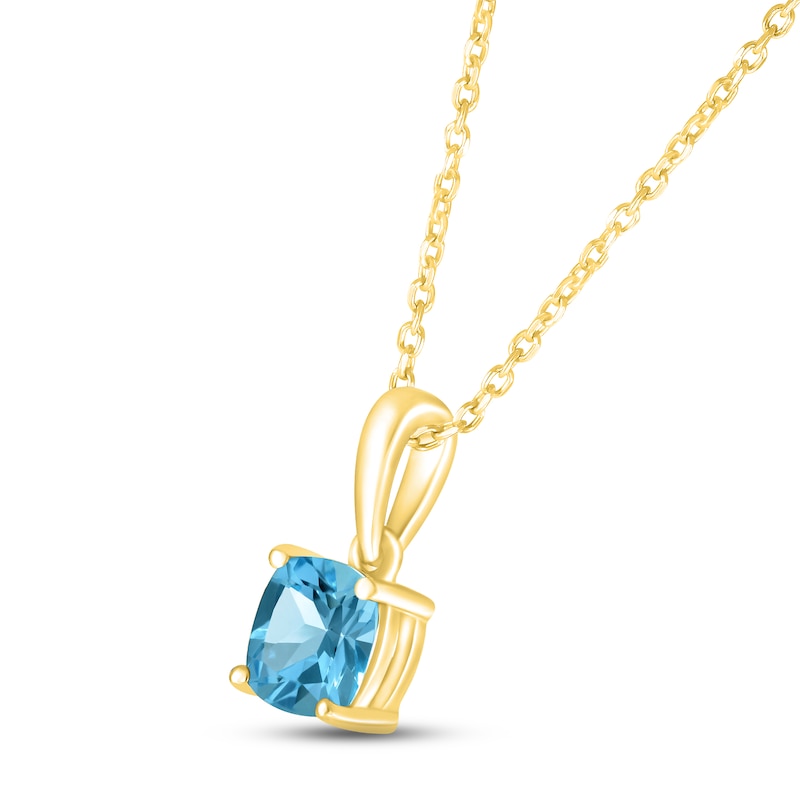 Swiss Blue Topaz Birthstone Necklace 10K Yellow Gold 18"