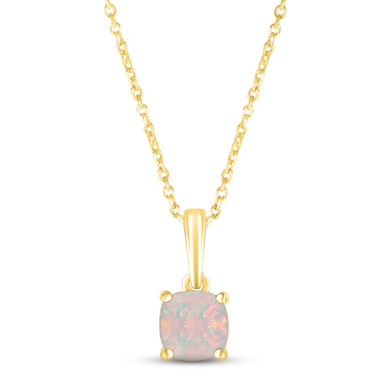 Lab-Created Opal Birthstone Necklace 10K Yellow Gold 18