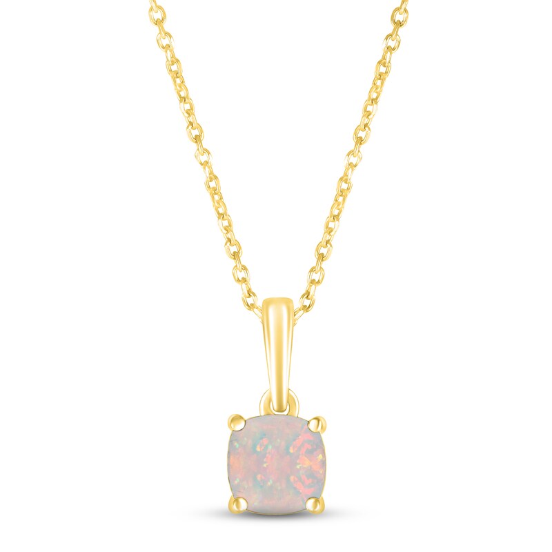 Main Image 1 of Lab-Created Opal Birthstone Necklace 10K Yellow Gold 18&quot;