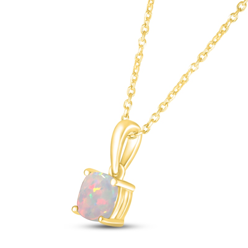Main Image 2 of Lab-Created Opal Birthstone Necklace 10K Yellow Gold 18&quot;