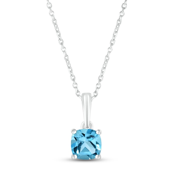 Swiss Blue Topaz Birthstone Necklace 10K White Gold 18"