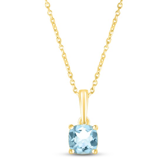 Aquamarine Birthstone Necklace 10K Yellow Gold 18"