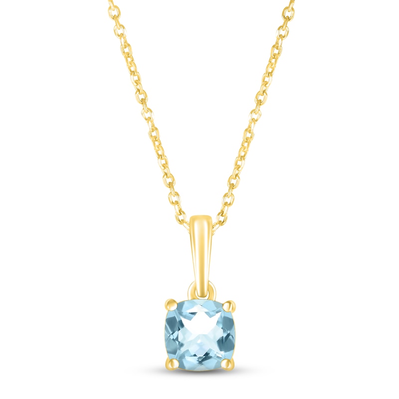 Aquamarine Birthstone Necklace 10K Yellow Gold 18"