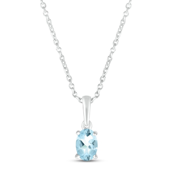 Aquamarine Birthstone Necklace Sterling Silver 18"