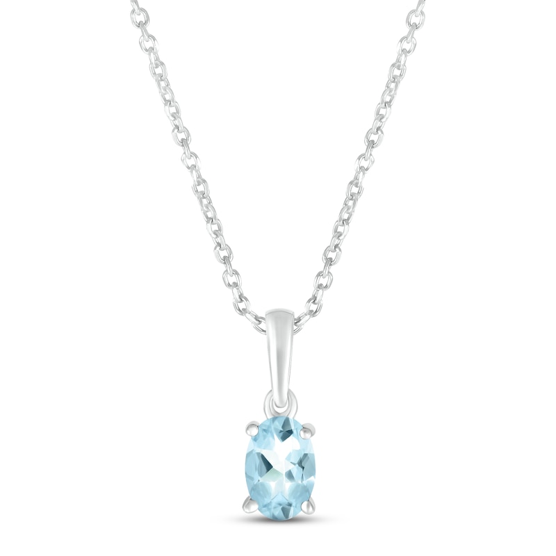 Main Image 1 of Aquamarine Birthstone Necklace Sterling Silver 18&quot;