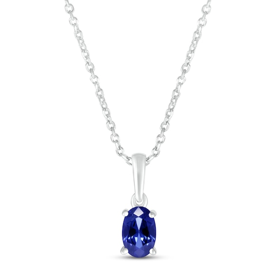 Blue Lab-Created Sapphire Birthstone Necklace Sterling Silver 18