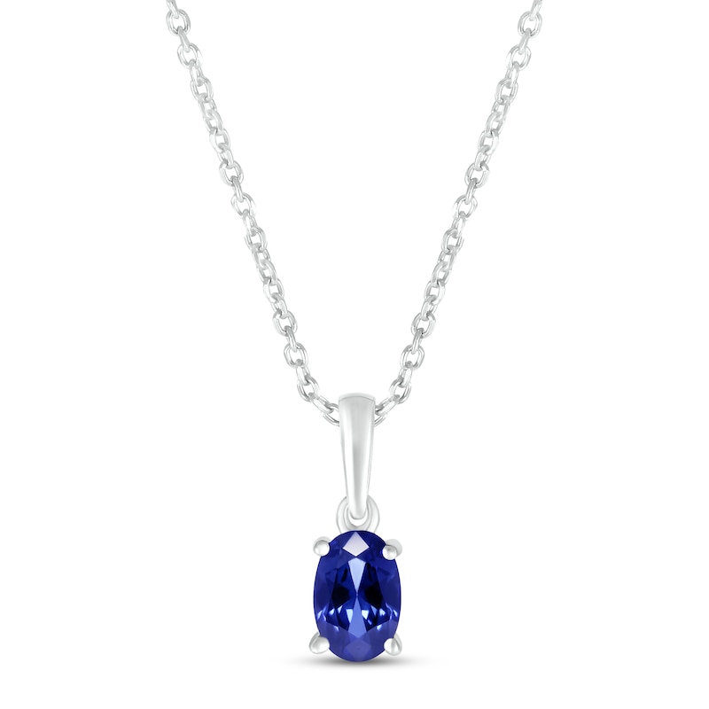 Main Image 1 of Blue Lab-Created Sapphire Birthstone Necklace Sterling Silver 18&quot;
