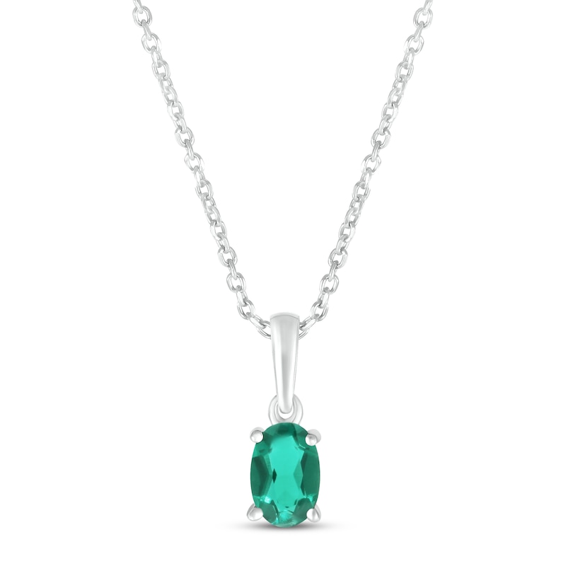 Main Image 1 of Lab-Created Emerald Birthstone Necklace Sterling Silver 18&quot;
