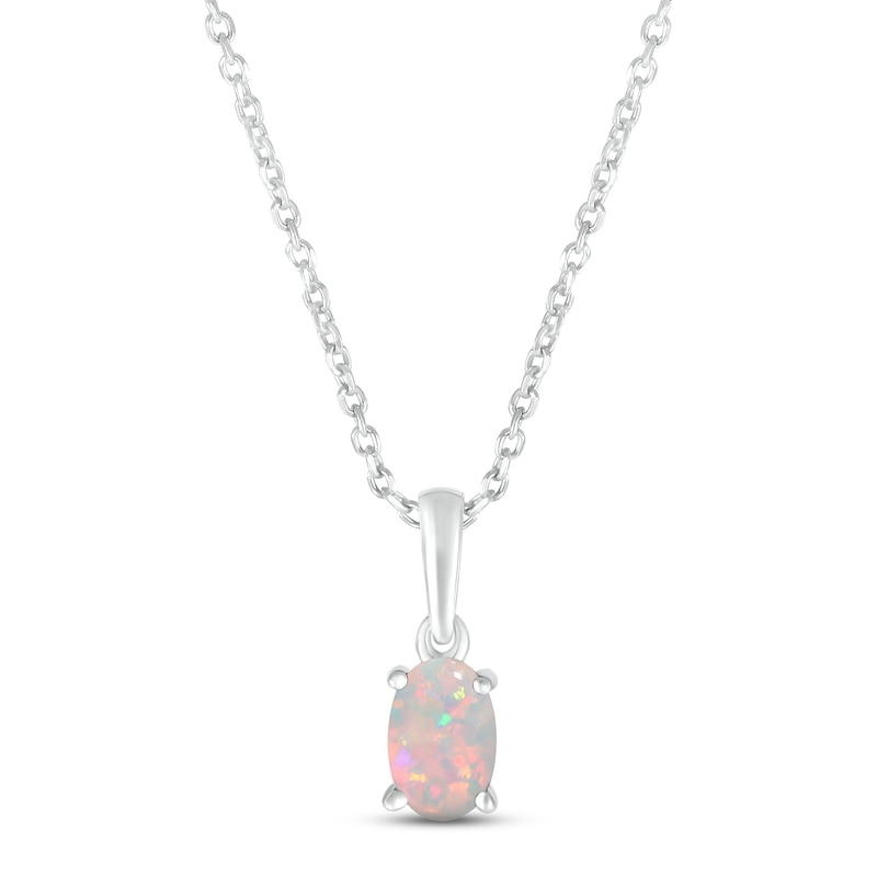 Lab-Created Opal Birthstone Necklace Sterling Silver 18"