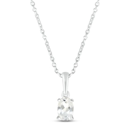 White Lab-Created Sapphire Birthstone Necklace Sterling Silver 18"