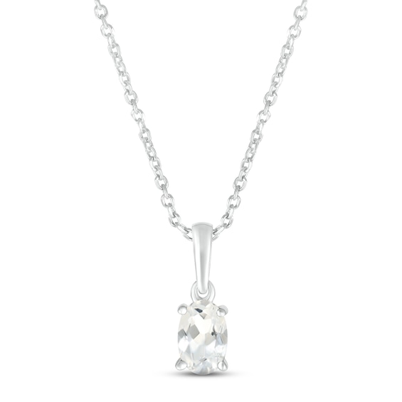 White Lab-Created Sapphire Birthstone Necklace Sterling Silver 18"