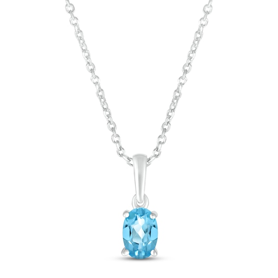Swiss Blue Topaz Birthstone Necklace Sterling Silver 18"