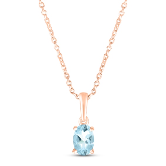 Aquamarine Birthstone Necklace 10K Rose Gold 18"