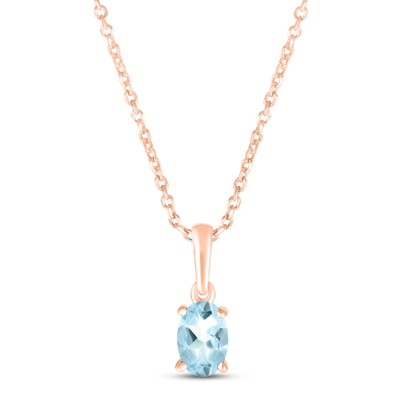 Main Image 1 of Aquamarine Birthstone Necklace 10K Rose Gold 18&quot;