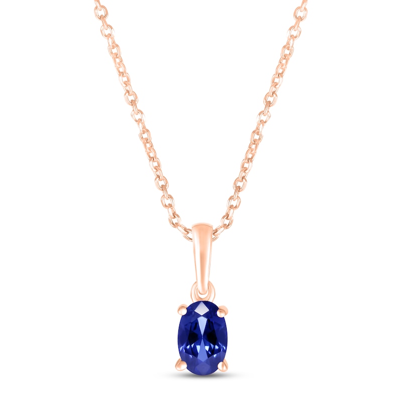 Blue Lab-Created Sapphire Birthstone Necklace 10K Rose Gold