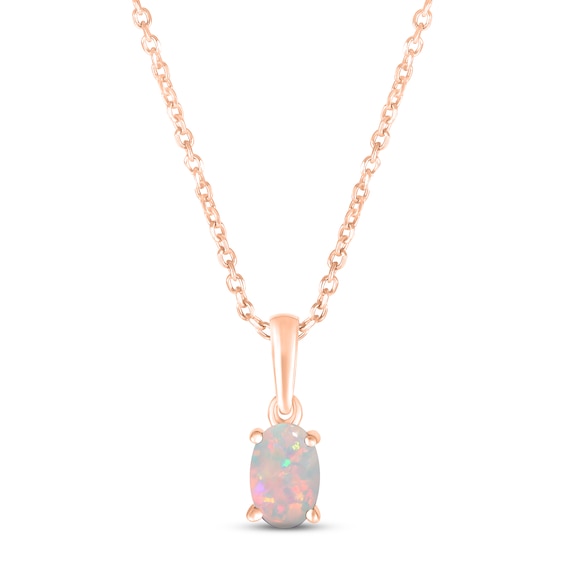 Lab-Created Opal Birthstone Necklace 10K Rose Gold 18"