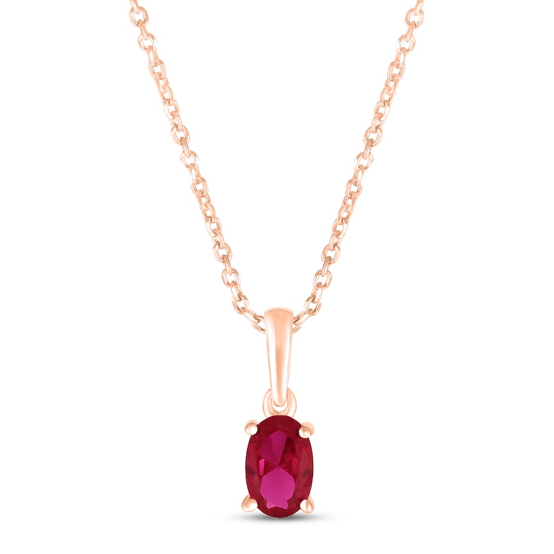 Lab-Created Ruby Birthstone Necklace 10K Rose Gold 18"