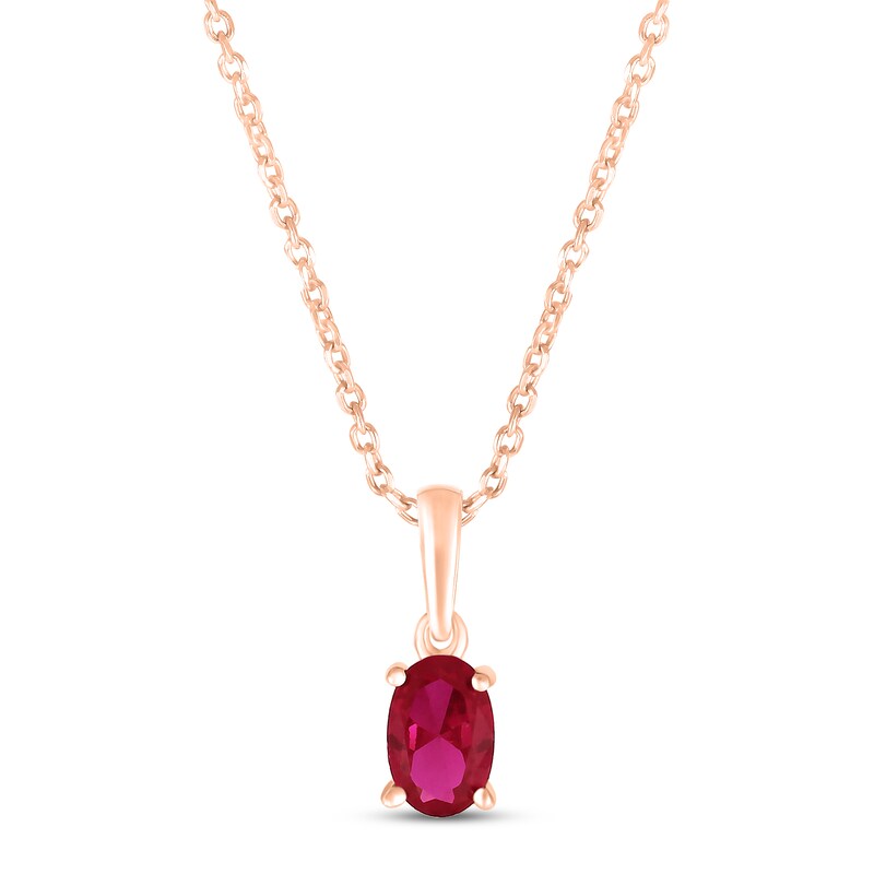 Main Image 1 of Lab-Created Ruby Birthstone Necklace 10K Rose Gold 18&quot;