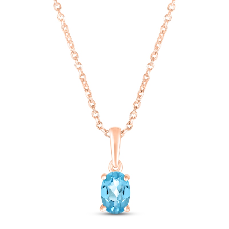 Swiss Blue Topaz Birthstone Necklace 10K Rose Gold 18