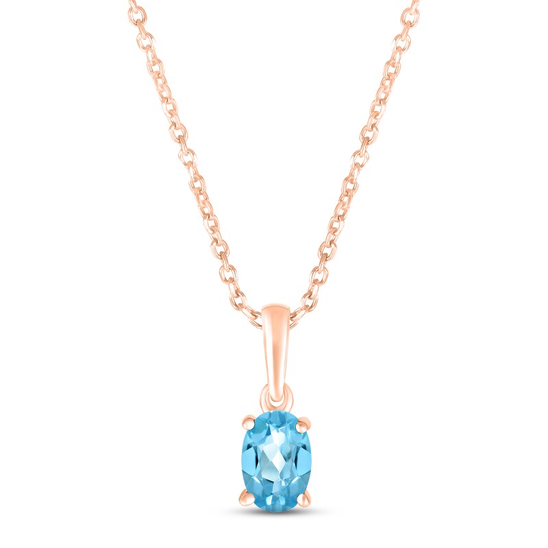 Main Image 1 of Swiss Blue Topaz Birthstone Necklace 10K Rose Gold 18&quot;