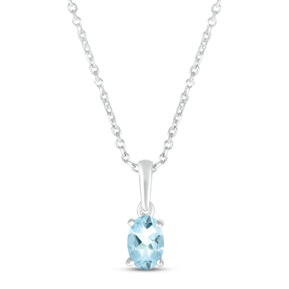 Aquamarine Birthstone Necklace 10K White Gold 18"