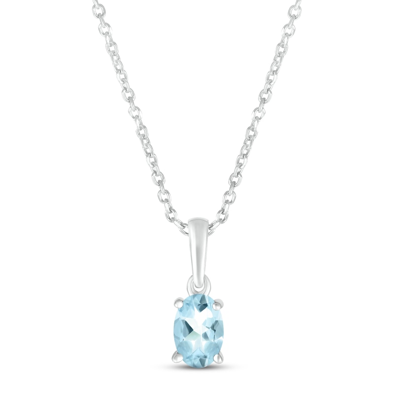 Main Image 1 of Aquamarine Birthstone Necklace 10K White Gold 18"