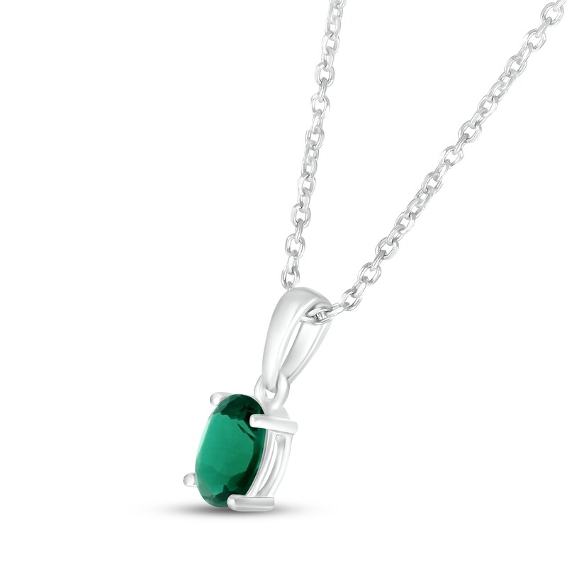 Lab-Created Emerald Birthstone Necklace 10K White Gold 18"