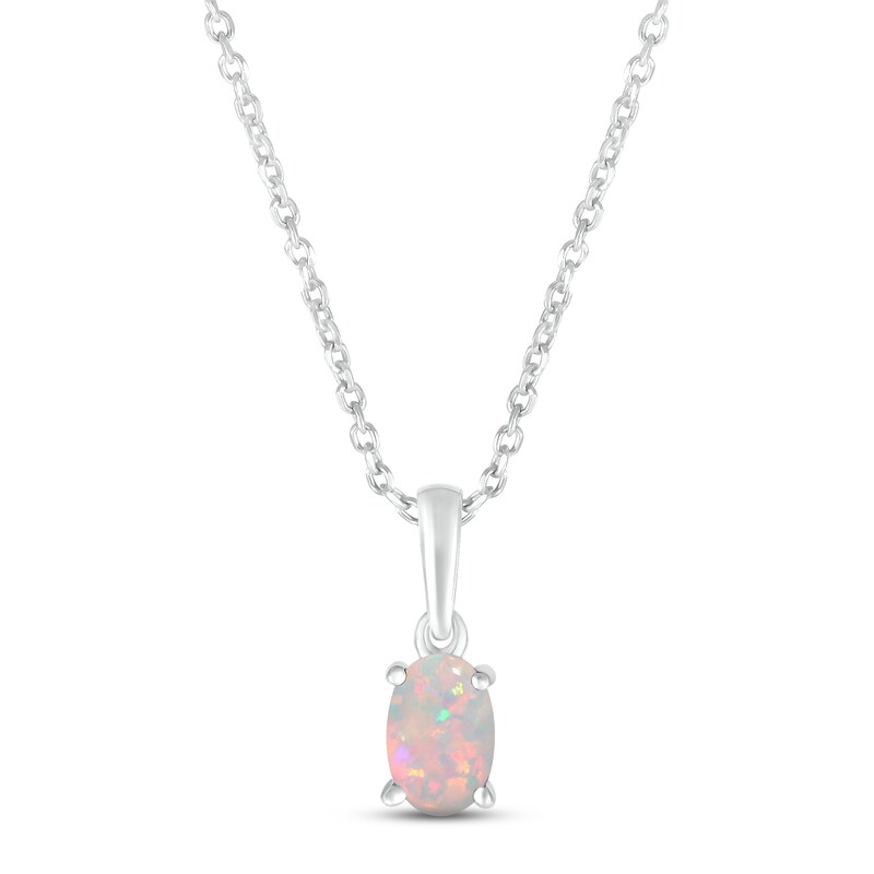 Main Image 1 of Lab-Created Opal Birthstone Necklace 10K White Gold 18&quot;