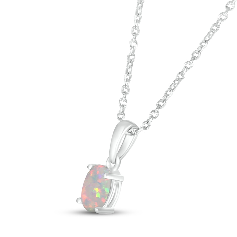 Main Image 2 of Lab-Created Opal Birthstone Necklace 10K White Gold 18&quot;