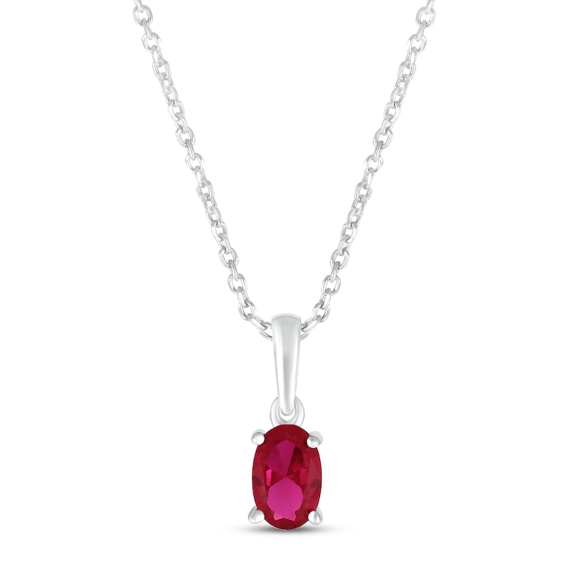Main Image 1 of Lab-Created Ruby Birthstone Necklace 10K White Gold 18&quot;