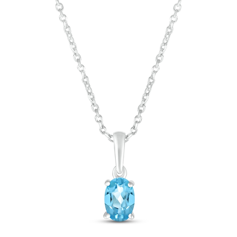 Swiss Blue Topaz Birthstone Necklace 10K White Gold 18"