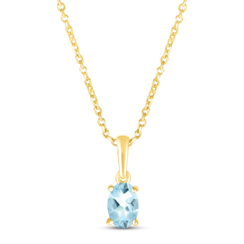 Aquamarine Birthstone Necklace 10K Yellow Gold 18"