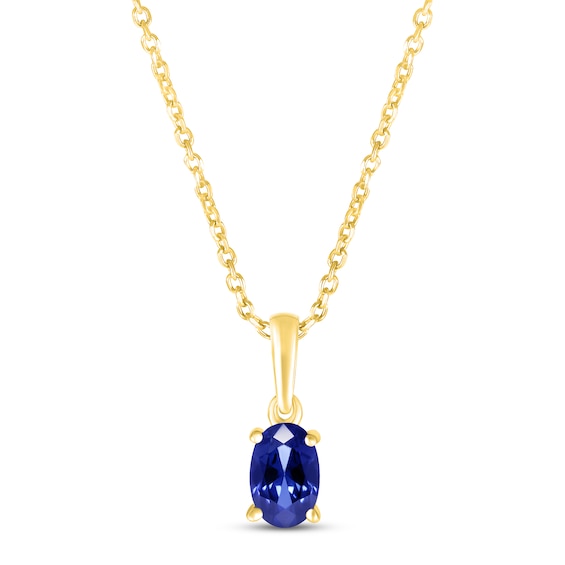Blue Lab-Created Sapphire Birthstone Necklace 10K Yellow Gold 18