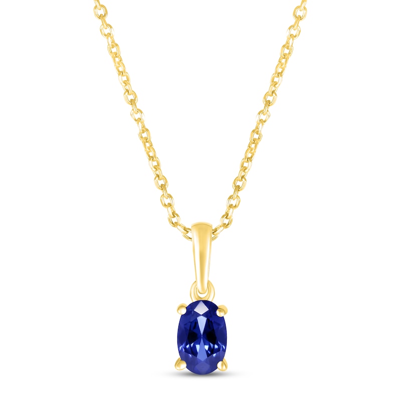 Blue Lab-Created Sapphire Birthstone Necklace 10K Yellow Gold 18"