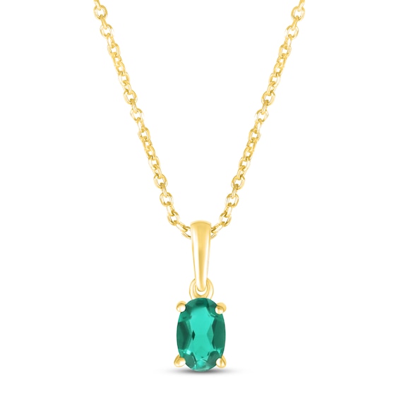 Lab-Created Emerald Birthstone Necklace 10K Yellow Gold 18"