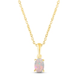 Lab-Created Opal Birthstone Necklace 10K Yellow Gold 18&quot;