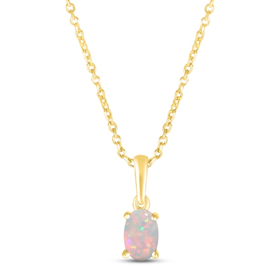 Lab-Created Opal Birthstone Necklace 10K Yellow Gold 18"