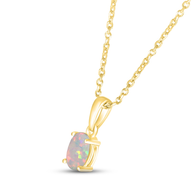 Lab-Created Opal Birthstone Necklace 10K Yellow Gold 18"