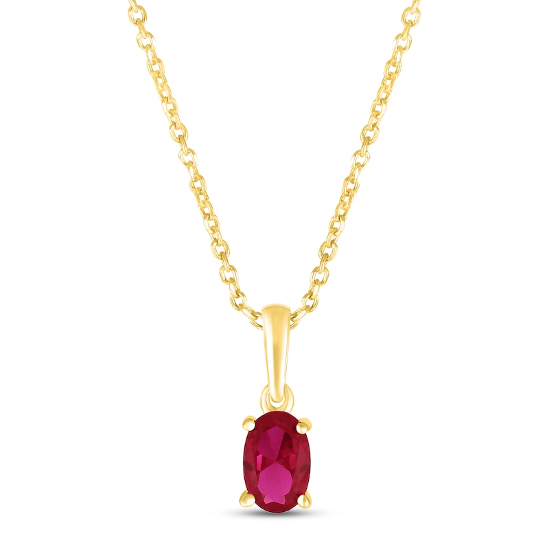 Lab-Created Ruby Birthstone Necklace 10K Yellow Gold 18"