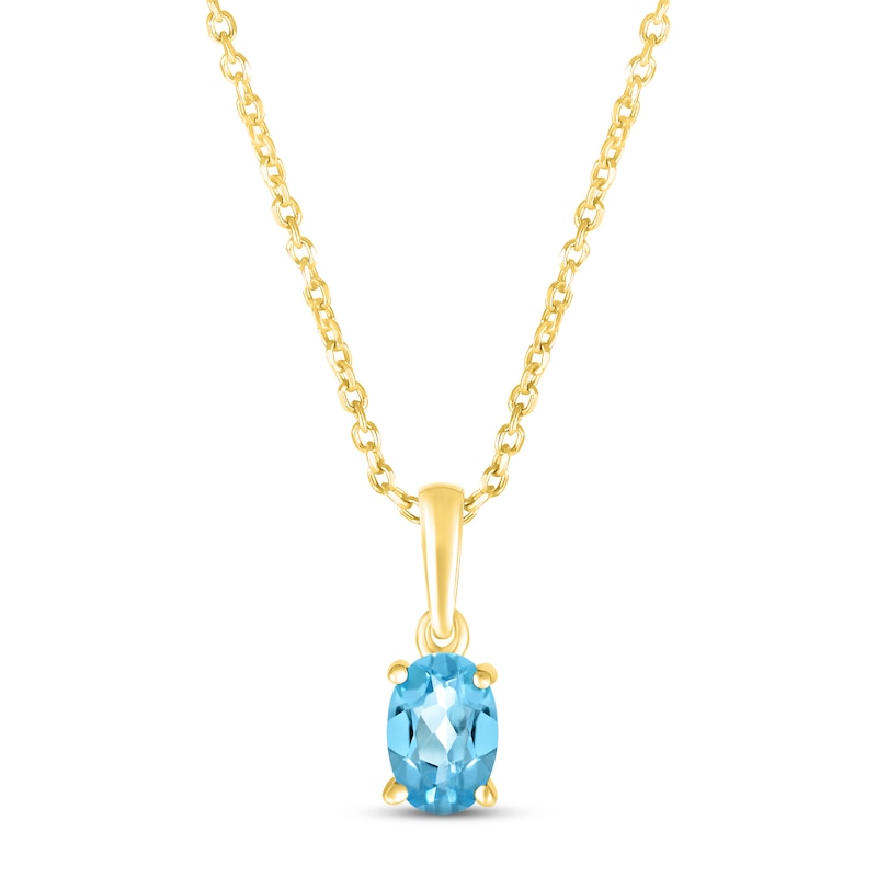 Swiss Blue Topaz Birthstone Necklace 10K Yellow Gold 18"